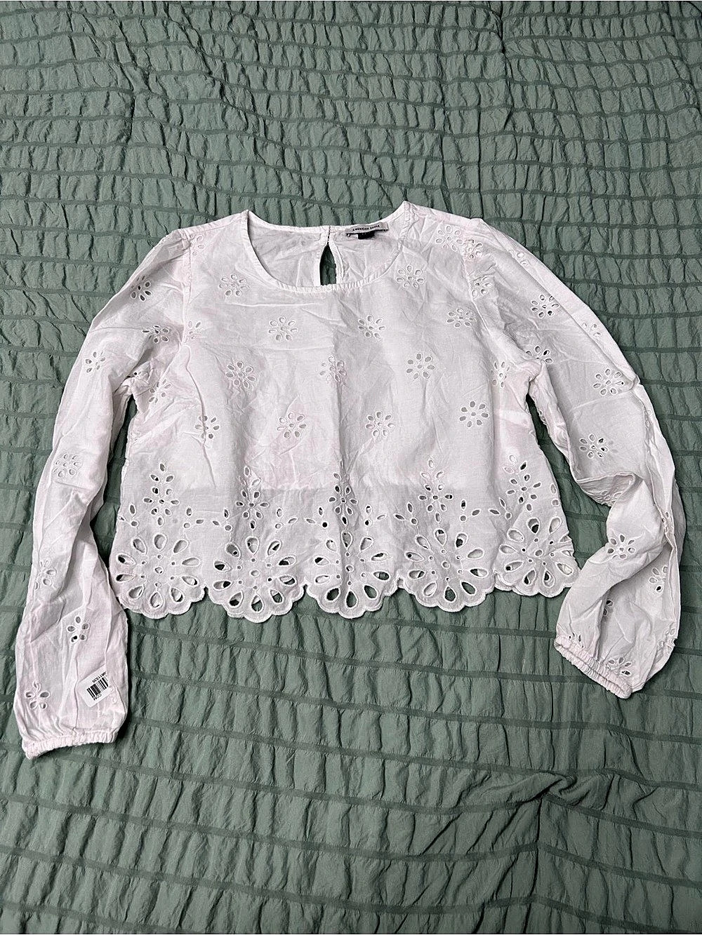 American Eagle Eyelet Embroidered Blouse in White Size Small